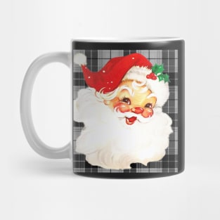 Santa Claus Vintage Old Fashioned Traditional Christmas Design on Black & White Plaid, Gifts Mug